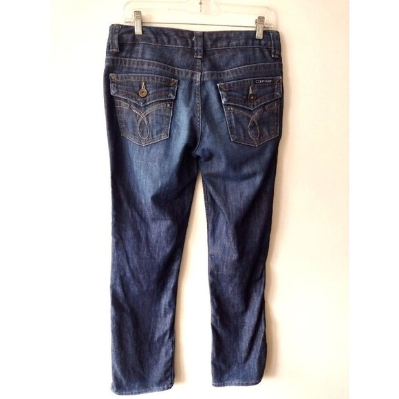 Calvin Klein Lean Bootcut Jeans Women's 8 Blue Mid Rise Stretch 33x32 Whiskered - Picture 2 of 16
